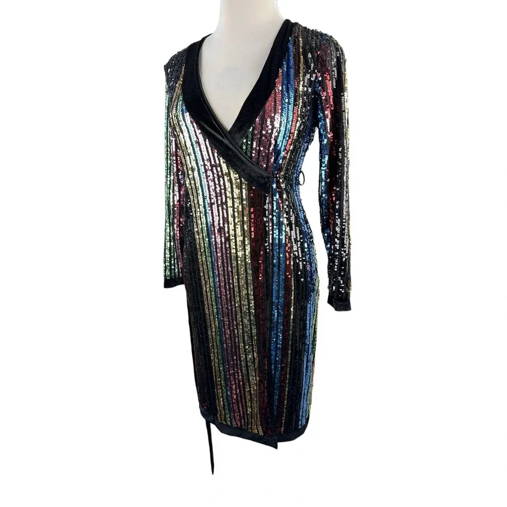 Lulu's Pretty Prismatic Rainbow Striped Sequin Midi Robe Dress TS Era's Style S - Picture 4 of 15